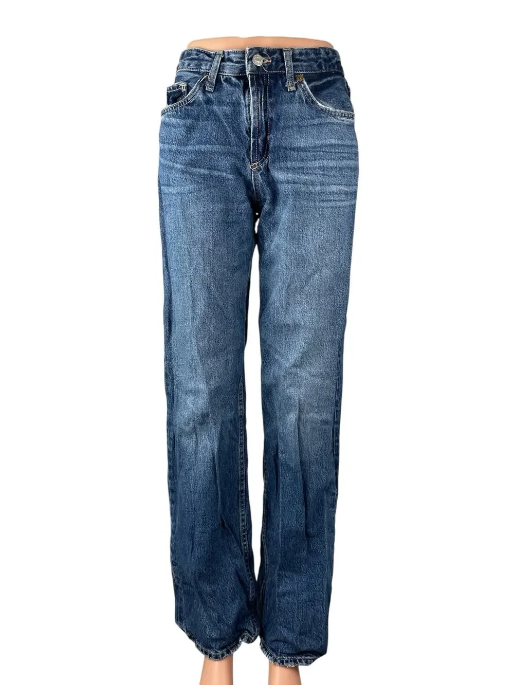 Zara Womens Blue High Waisted Relaxed Straight Mom Boyfriend Denim Jeans Pants 4